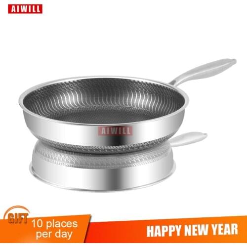 AIWILL New Kitchen High Quality Hot 304 Stainless Steel Frying Pan Nonstick Pan Fried Steak Pot Electromagnetic Furnace General