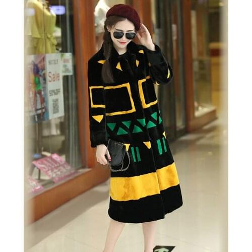 Top brand Fashion Patchwork Women Plus Size Fur Coat N18 high quality