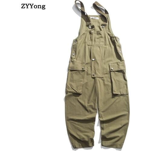 ZYYong American Street Fashion Cotton Trend Couple Loose Straight Pocket Bib Mens Workwear Casual Pants Jumpsuit Mens Pants