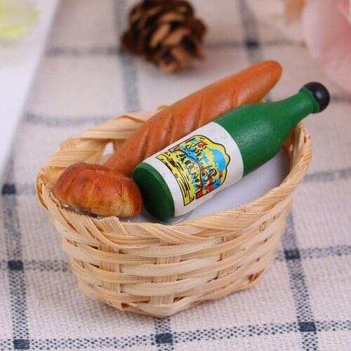 1Pcs 1:12 Dollhouse Miniature Champagne Bottle Bread Basket For Doll Kitchen Decor