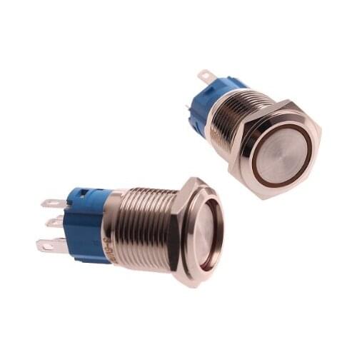 100PC 16mm Metal Annular Push Button Switch Ring LED 5V 12V 24V 220V Self-lock Latching Waterproof Car Auto Engine