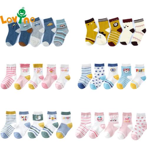 5 Pairs/lot Autumn Winter Cute Cartoon Newborn Baby Boys Girls Comfort Cotton High Quality Socks Kids Breathable Soft Socks