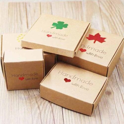 5pcs Vintage Kraft Paper Box Cardboard Handmade with Love White Craft Paper Gift Box Black Packaging Candy Dragee Jewelry Box