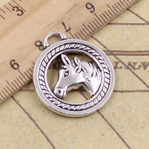 6pcs Charms Circle Horse Head 29x25mm Antique Bronze Silver Color Pendants Making DIY Handmade Tibetan Finding Jewelry