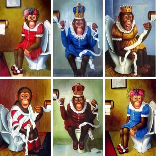 Humor Funny Monkey Painy Diy 5D Diamond Painting Mosaic Jewel Cross Stitch Adults Crafts Paint Diy Handmade Poster