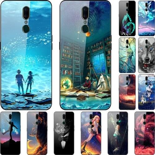 Case For OPPO F11 Back Phone Cover Black TPU Silicone Bumper With Tempered Glass