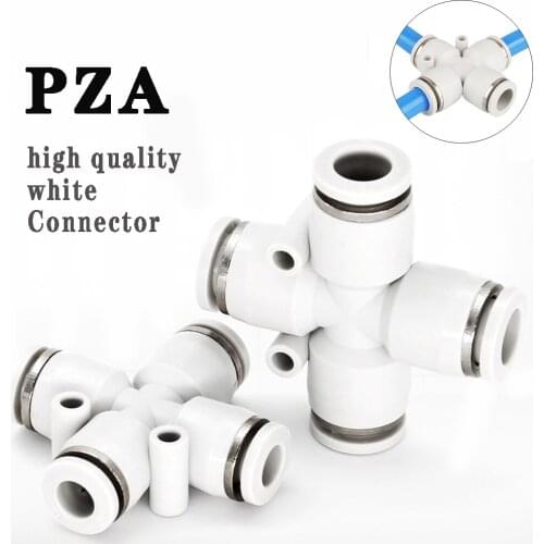 PZA cross type four-way quick connector quick plug-in air distributor pneumatic fittings 4-12mm white boutique series connector