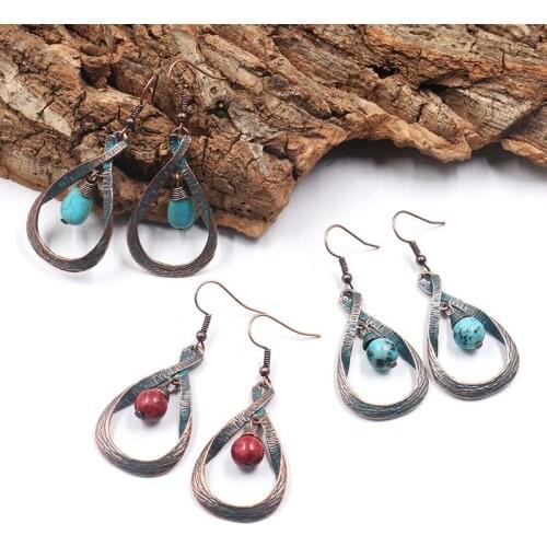 1Pair New Personality Bohemian Ethnic Fashion Earrings Design Cross Drop-shaped Pendant Agate Long Earrings