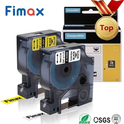 Fimax 1 pcs 18489 18491 compatible Dymo Flexible Nylon laminated Label tape 18488 12mm black on white for Rhino label printers