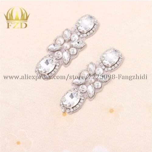 FZD 10 PCS Handmade Sew On Hot Fix Iron On Sliver Crystal Rhinestone Applique for Wedding DIY Bridal Shoes Sticker Decoration
