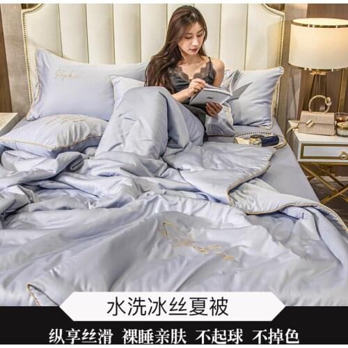 4PCS Set Summer Solid Bedding New 100% Silk Bed Linens Summer Comforter Air Condition Quilts Duvet Washed Cotton Throw Blankets