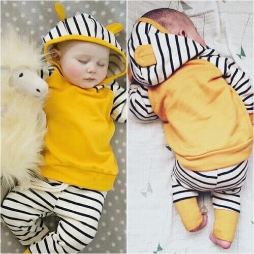 Newborn Toddler Baby Boy Girl Clothes Set Striped Hooded Sweatshirt And Long Pants Outfits 2pcs Set Clothes