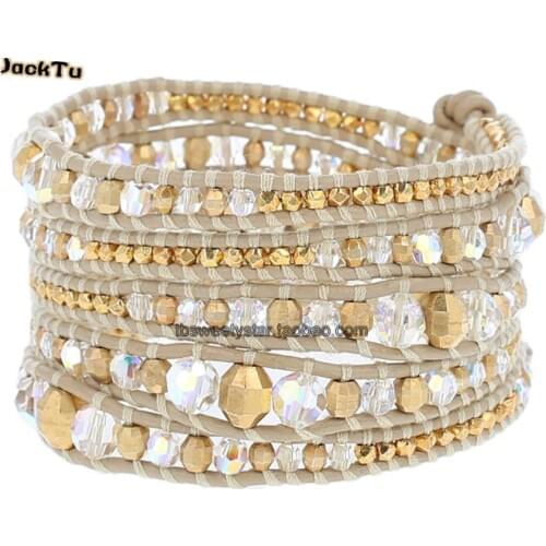 Crystal AB Graduated Wrap Bracelet on Petal Leather