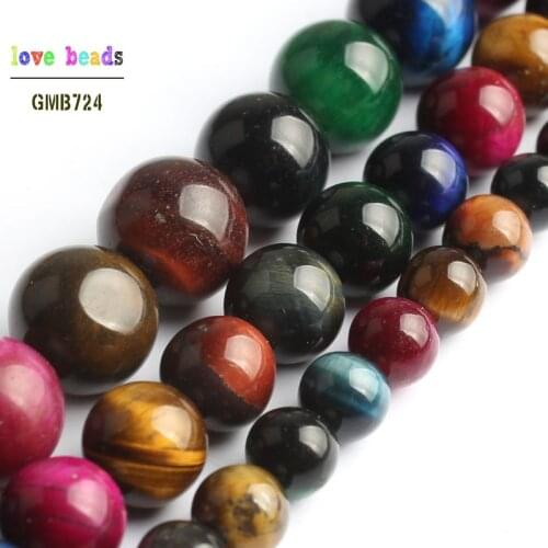 Natural Multicolor Tiger Eye Round Loose Stone Beads for Jewelry Making DIY Bracelet 15inches Strand 6mm 8mm 10mm