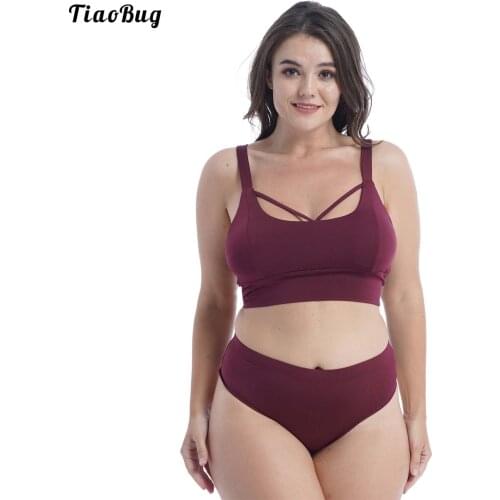 TiaoBug Summer 2Pcs Women Swimsuit Bikini Sets Detached Pads Backless Crop Top Athletic High Waisted Bathing Suit