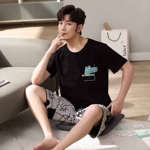 Summer Men Cotton Pajama Casual Short Sleeve Pajamas Set With Pocket Male Plaid Shorts Thin Sleepwear Suit Plus Size Nightwear