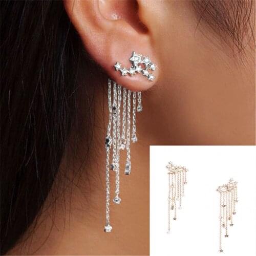 Punk Personality Metal Ear Clip Leaf Moon Star Tassel Pierced Earrings Ladies Gift Ear Clip Earrings Jewelry Gift
