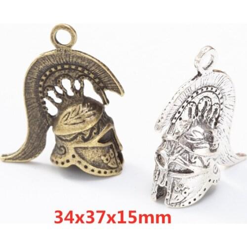 MEW 2pcs/lot 34x37x15mm Retro Alloy Roman Helmet Charm Pendant For Making DIY Earrings, Necklaces and Other Accessories
