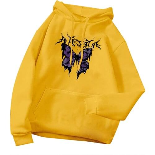 Fashion Women Casual Solid Tops With Long Sleeves Hooded Butterfly Cartoon Printed Ladies Sweatshirt Tops