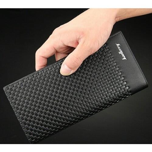 Fashion New Mens Wallet Black PU Leather Business Long Design Weaving Pattern Card Holder Clutch Purse Wallets Free Shipping