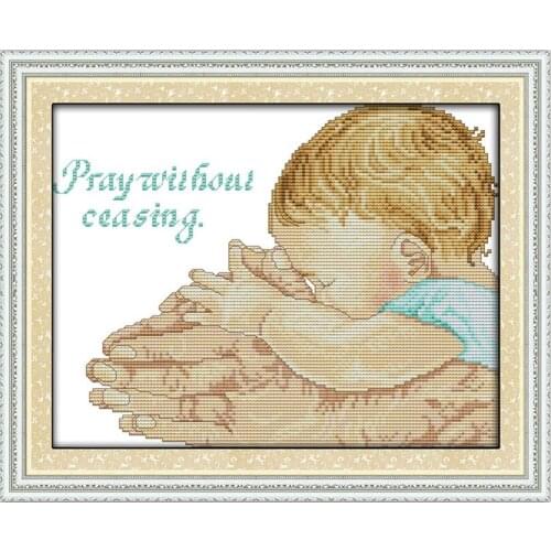 Care baby cross stitch kit sketch pray without ceasing 11ct printed canvas cotton thread embroidery DIY handmade needle plus