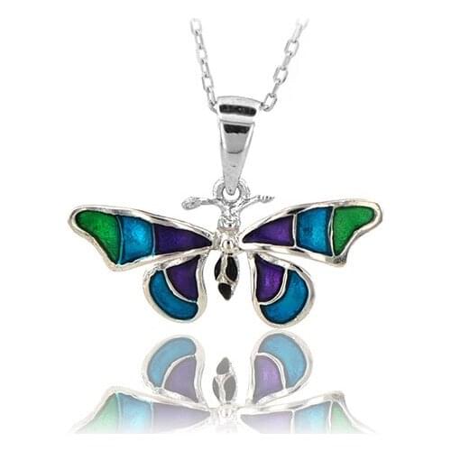 Butterfly Necklace 925 Sterling Silver Colorful Nature Charm Bridesmade Nature Lover Gift