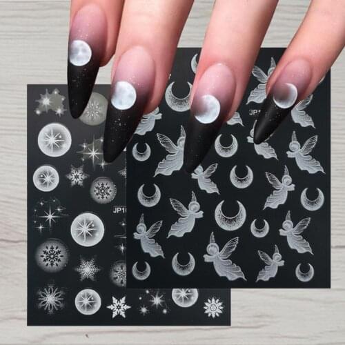 Transfer Decals Long Lasting Makeup Tools White Butterfly Moon Shape Nail Art Sticker for Professional Use