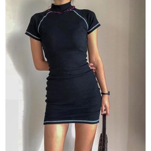 MRMT 2021 Brand New Womens T-shirt Dress Elastic Force Middle Collar Short Sleeve T-shirt for Female Slim Solid Color Dress