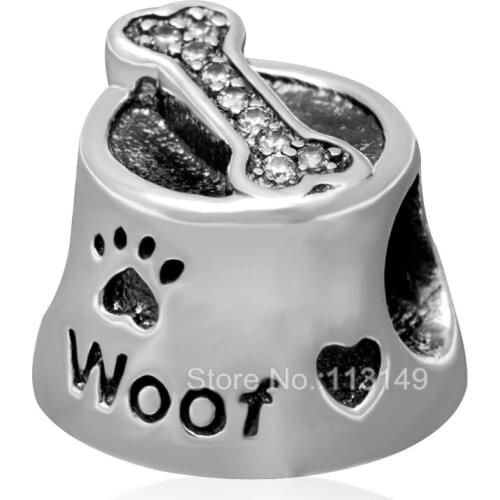 Clear Zircon Micro Pave Woof Dog Bowl Authentic 925 Sterling Silver European Charm Beads For Fine Jewelry Making SZPB243