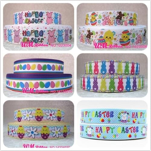 Q&N OEM ribbon 7/8inch 22mm OEM Easter Day egg and rabbit printed grosgrain ribbon 50yds/roll free shipping for headband