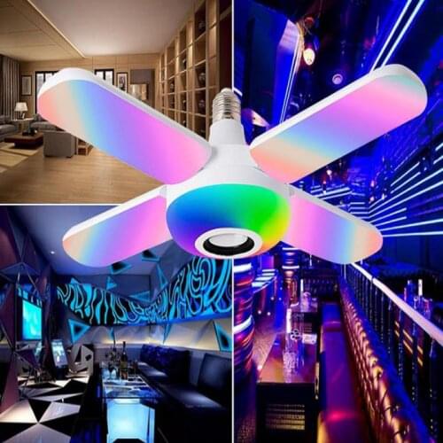 RGB Bluetooth Music Ceiling Lamp 50W LED 4Leaves Fan Deformable Light With Remote Control Colorful Party Light for Home Decor