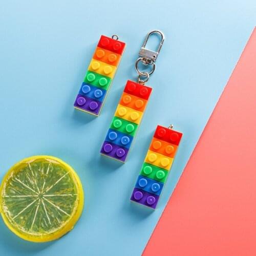 Cute Rainbow Blocks Keychain Flatback Resin Pendant Handbag Key Holder for Woman Jewelry Kids Gift
