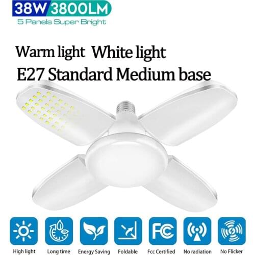 Foldable LED Garage Lights 38W E27 Deformable Led Garage Lights 3800LM Led Garage Ceiling Lights Industrial Lighting Bulb