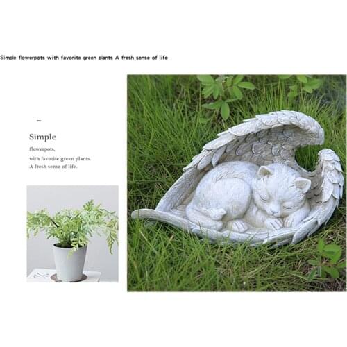 Sleeping Animal Statue Ornaments Lovely Dog And Cat In Angel Wing Statue Commemorating Pet Stone As Home