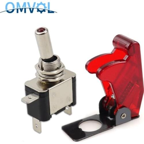 LED illuminated LED Toggle Switch With Missile Style Flick Cover Car Dash 12V 20A 3Pin