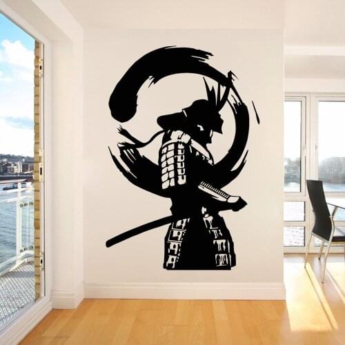 Samurai Vinyl Wall Decal Japanese Warrior Enso Zen Circle Samurai Asian Wall Stickers Removabel Home Room Decor Wallpaper C690