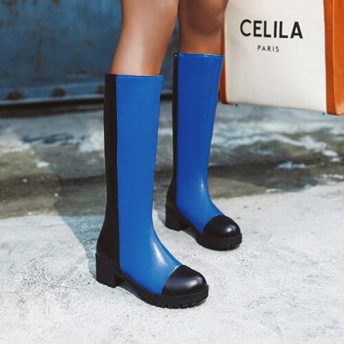 Woman gogo Boots Square Heel Knee-High Classic Square Toe Boots PU Leather Zip Boots unisex Party Dress Dance Shoes