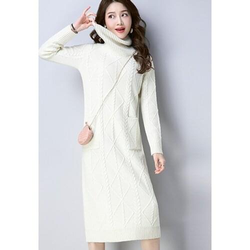 2021 Autumn Winter Turtleneck Knitted Women Fashion Long Sweater Dresses Female Warm Long Sleeve Plus Size M-5XL Pullover Jumper