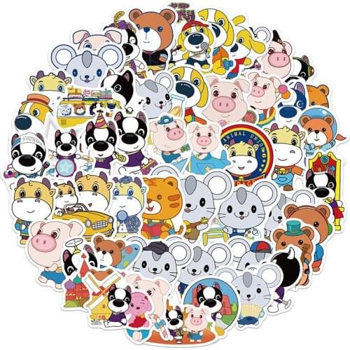 Animals Stickers Cute Cartoon Dog Cat Pig Decals Anime Pack For Skateboard Phone Guitar Car Bicycle Fridge Kid Laptop Sticker