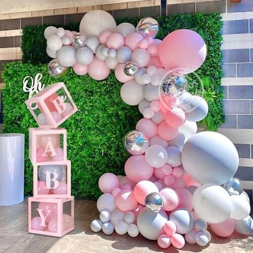 119pcs Macaron Gray Pink Balloons Garland Arch Kit Blue White Baby Box 30cm For Girl Boy Baby Shower Decorations Birthday Supply