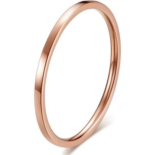 1mm Titanium Steel Rose Gold Silver Color Anti-allergy Smooth Couple Wedding Ring Girls Cute Thin Jewelry Size 4 to 9
