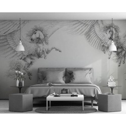 Customize 3D wallpaers for living room bedroom Black and white flying horse photowall wallpapers home decor 3d