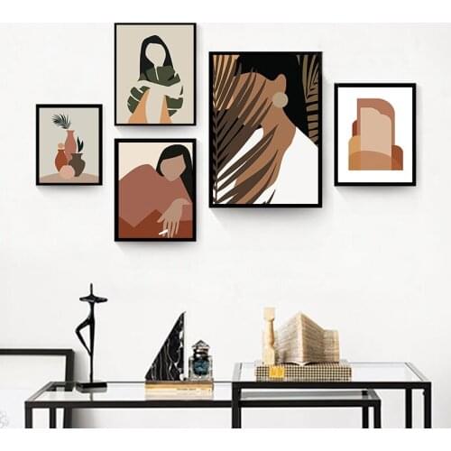 Abstract Girl Orange Vintage Scandinavian Wall Art Canvas Painting Nordic Posters And Prints Wall Pictures For Living Room Decor