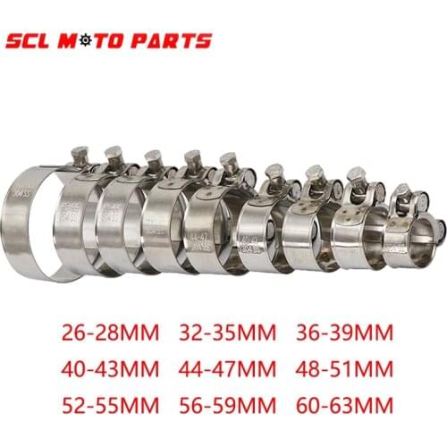 ALconstar-Motorcycle 304 Stainless Steel Single Exhaust Pipe Clamp Tube 26-28/32-35/36-39/40-43/44-47/48-51/52-55/56-59/60-63mm
