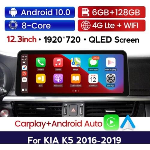 12.3" Android 10 Car Multimedia Player Radio GPS Navigation for Kia K5 Optima 2016-2019 Auto Stereo CarPlay BT WiFi Touch Screen
