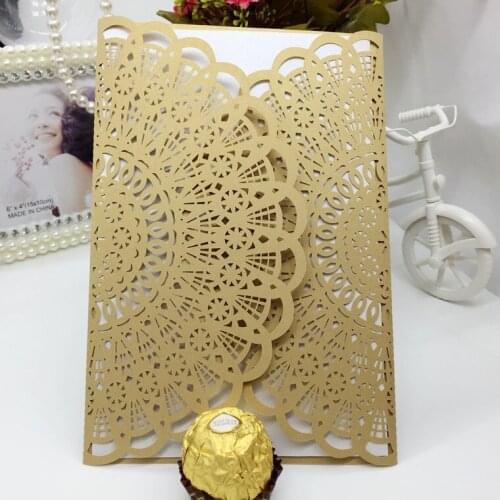 Free Shipping 25X 250g Pearl Paper Champagne Gold Brown/White/Beige Hollow Laser Cut Vintage Vine Wedding Invitations Card Cover