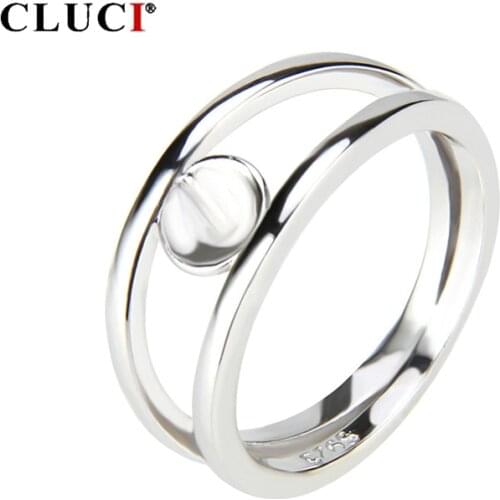 CLUCI 925 Sterling Silver Two Loops Design Women Pearl Ring Mounting Real Silver 925 Rings Jewelry Gift for Women SR1031SB