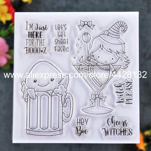 Lets Get SHEET FACED Cheers Witches Hey Boo Scrapbook photo cards rubber stamp clear stamp transparent stamp 20011140