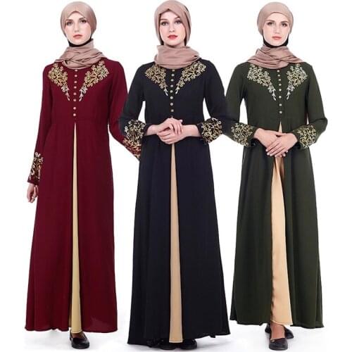 Elegant Muslim Women Abaya Turkish Arabic Eid Mubarak slamic Clothing Gown Blue Green Red Black Free Shipping
