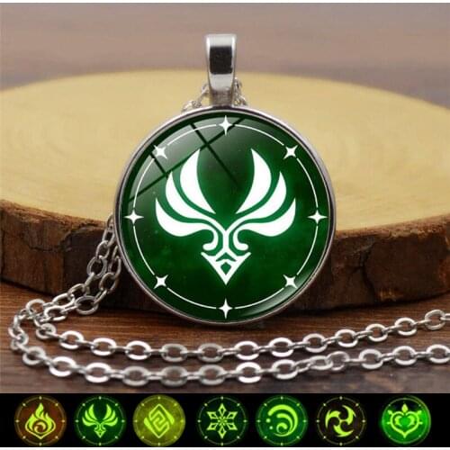 Genshin Impact Glowing Luminous Necklace Men Game Eye of God Element Round Glass Cabochon Pendant Necklaces for Women 2021